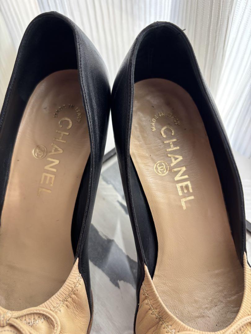 CHANEL Shoes Pumps Heel Cocomark EU 36 US 6 Beige Black Authentic
