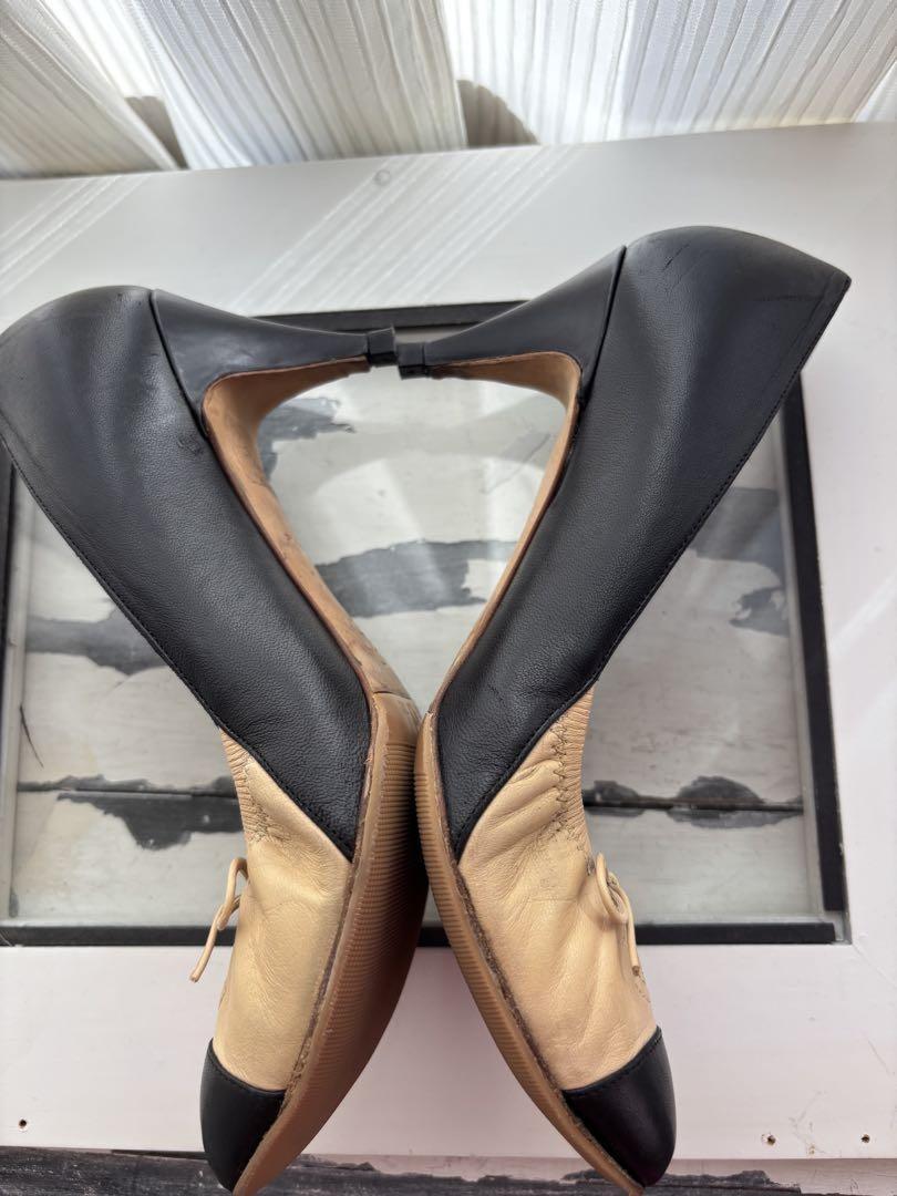 CHANEL Shoes Pumps Heel Cocomark EU 36 US 6 Beige Black Authentic