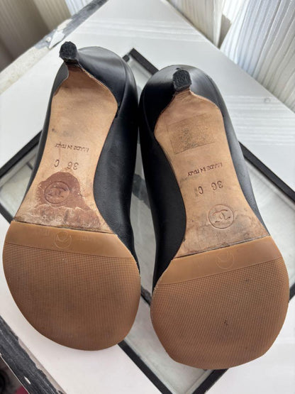 CHANEL Shoes Pumps Heel Cocomark EU 36 US 6 Beige Black Authentic