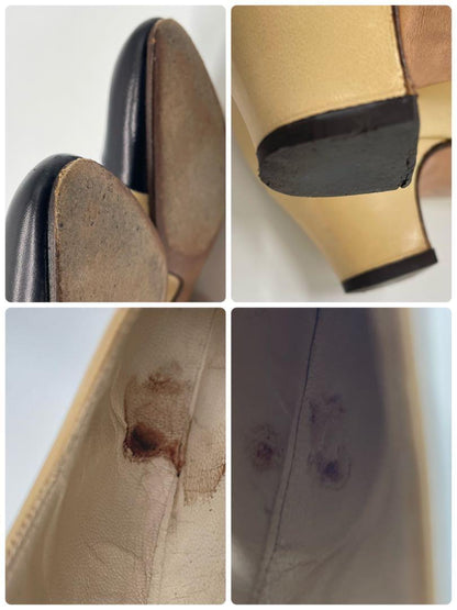 CHANEL Shoes Pumps Heel EU 37 US 7 Beige Black Authentic
