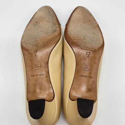 CHANEL Shoes Pumps Heel EU 37 US 7 Beige Black Authentic