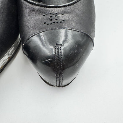 CHANEL Shoes Pumps Heel Cocomark EU 37 US 7 Leather Black Silver Authentic