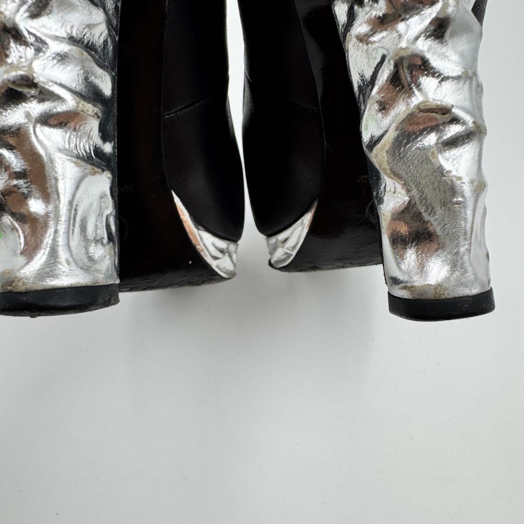 CHANEL Shoes Pumps Heel Cocomark EU 37 US 7 Leather Black Silver Authentic