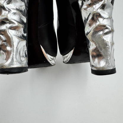 CHANEL Shoes Pumps Heel Cocomark EU 37 US 7 Leather Black Silver Authentic