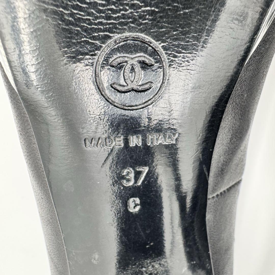 CHANEL Shoes Pumps Heel Cocomark EU 37 US 7 Leather Black Silver Authentic