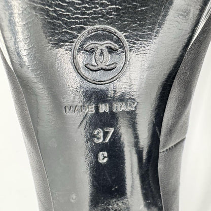 CHANEL Shoes Pumps Heel Cocomark EU 37 US 7 Leather Black Silver Authentic