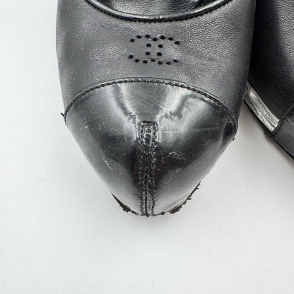 CHANEL Shoes Pumps Heel Cocomark EU 37 US 7 Leather Black Silver Authentic