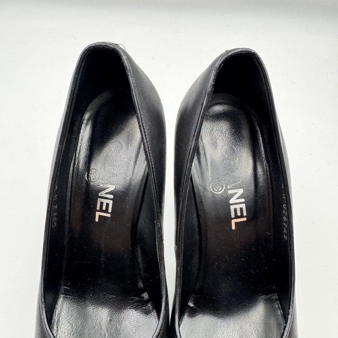 CHANEL Shoes Pumps Heel Cocomark EU 37 US 7 Leather Black Silver Authentic