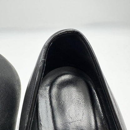 CHANEL Shoes Pumps Heel Cocomark EU 37 US 7 Leather Black Silver Authentic