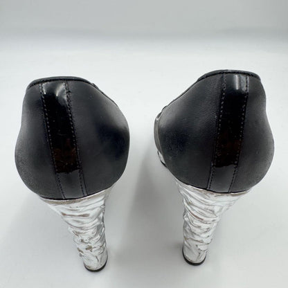 CHANEL Shoes Pumps Heel Cocomark EU 37 US 7 Leather Black Silver Authentic