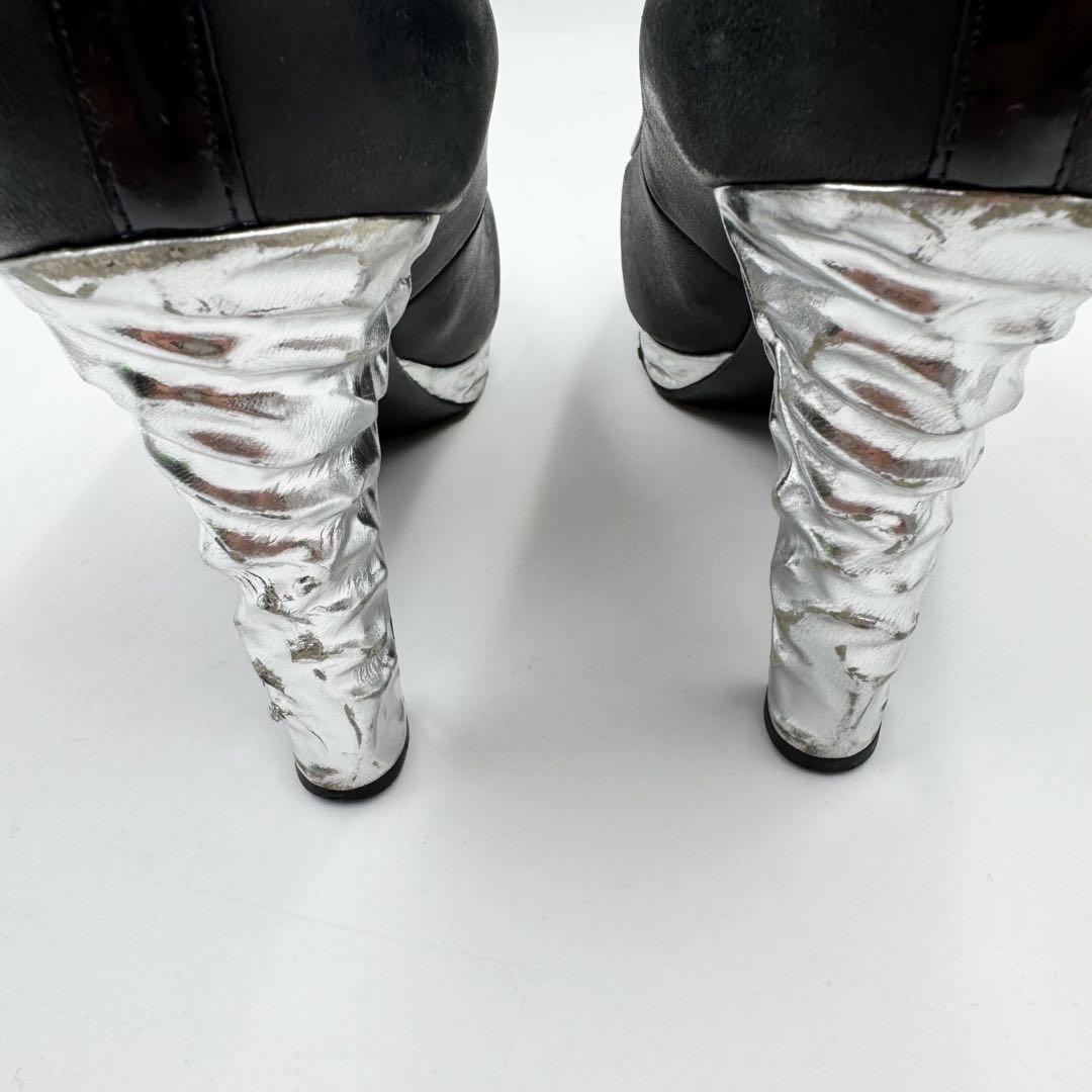 CHANEL Shoes Pumps Heel Cocomark EU 37 US 7 Leather Black Silver Authentic