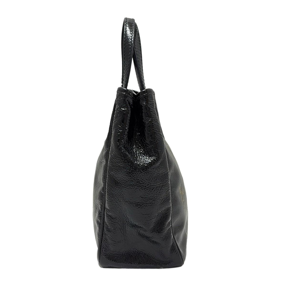 Saint Laurent rivegauche Hand Bag Tote Purse Patent Leather Black Gold Authentic