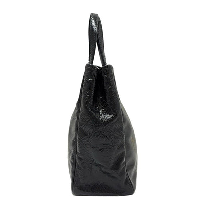 Saint Laurent rivegauche Hand Bag Tote Purse Patent Leather Black Gold Authentic