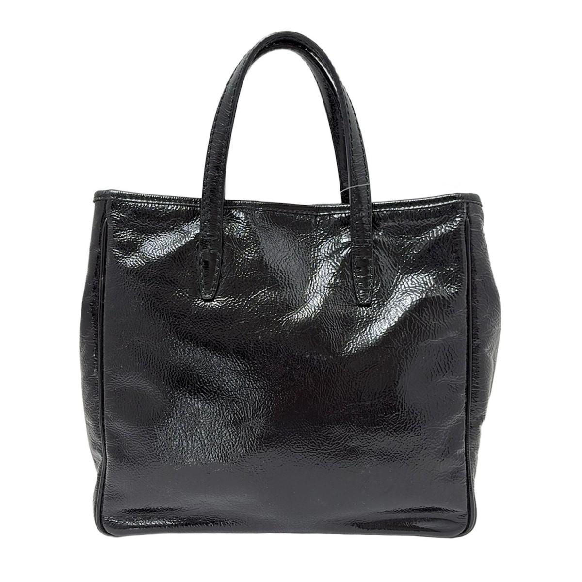 Saint Laurent rivegauche Hand Bag Tote Purse Patent Leather Black Gold Authentic