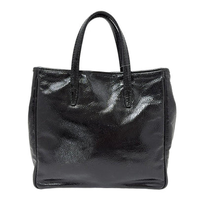 Saint Laurent rivegauche Hand Bag Tote Purse Patent Leather Black Gold Authentic