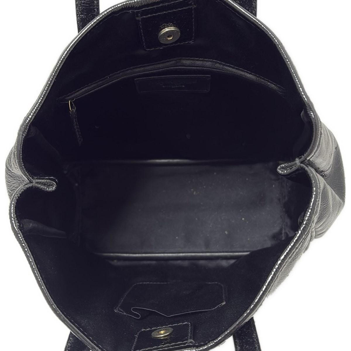 Saint Laurent rivegauche Hand Bag Tote Purse Patent Leather Black Gold Authentic