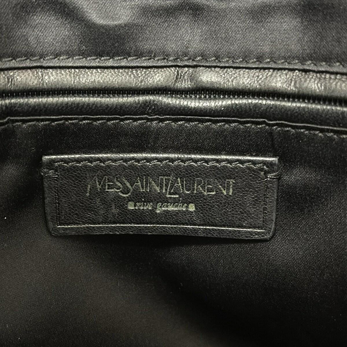 Saint Laurent rivegauche Hand Bag Tote Purse Patent Leather Black Gold Authentic