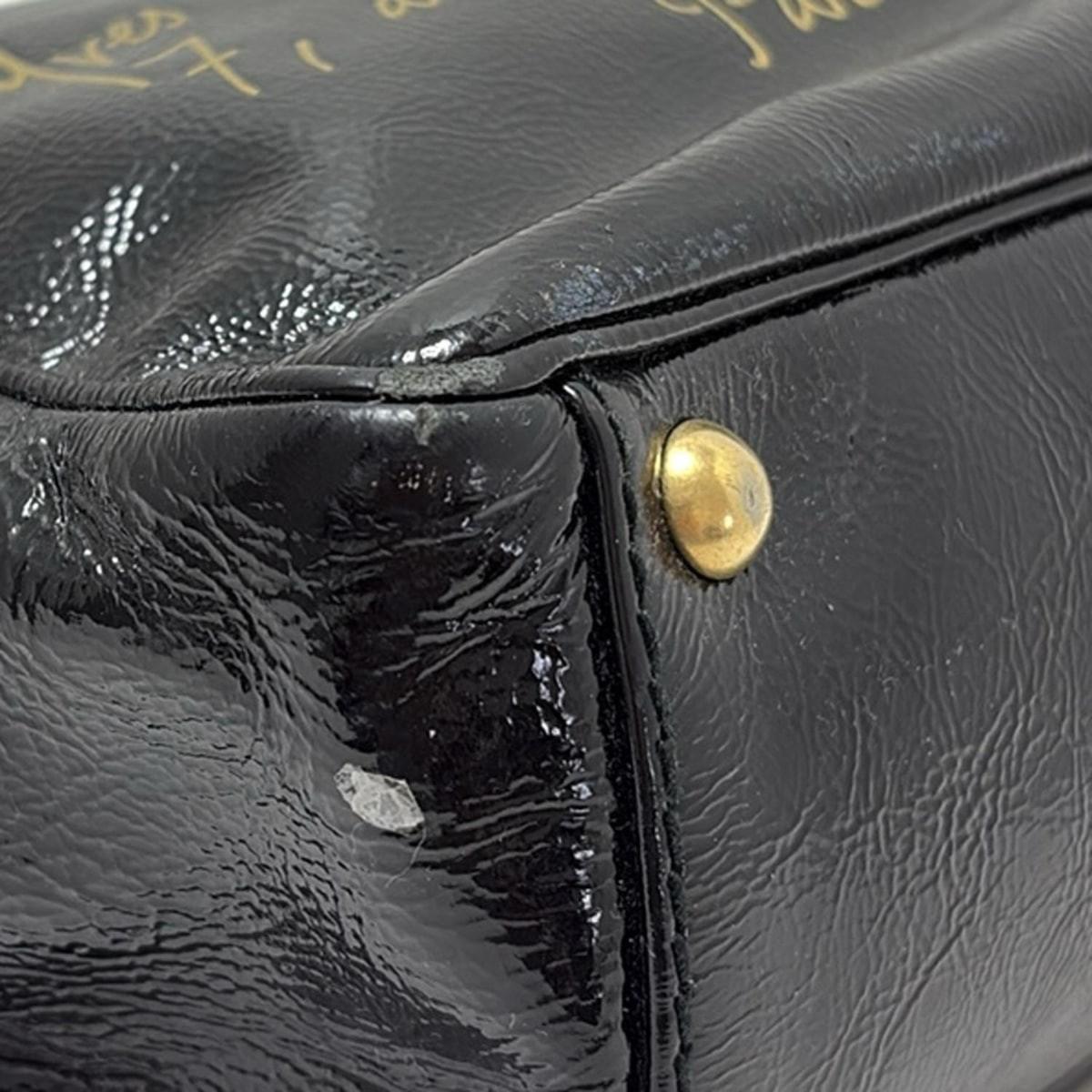 Saint Laurent rivegauche Hand Bag Tote Purse Patent Leather Black Gold Authentic