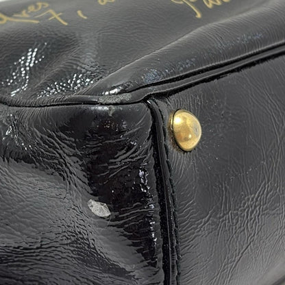 Saint Laurent rivegauche Hand Bag Tote Purse Patent Leather Black Gold Authentic