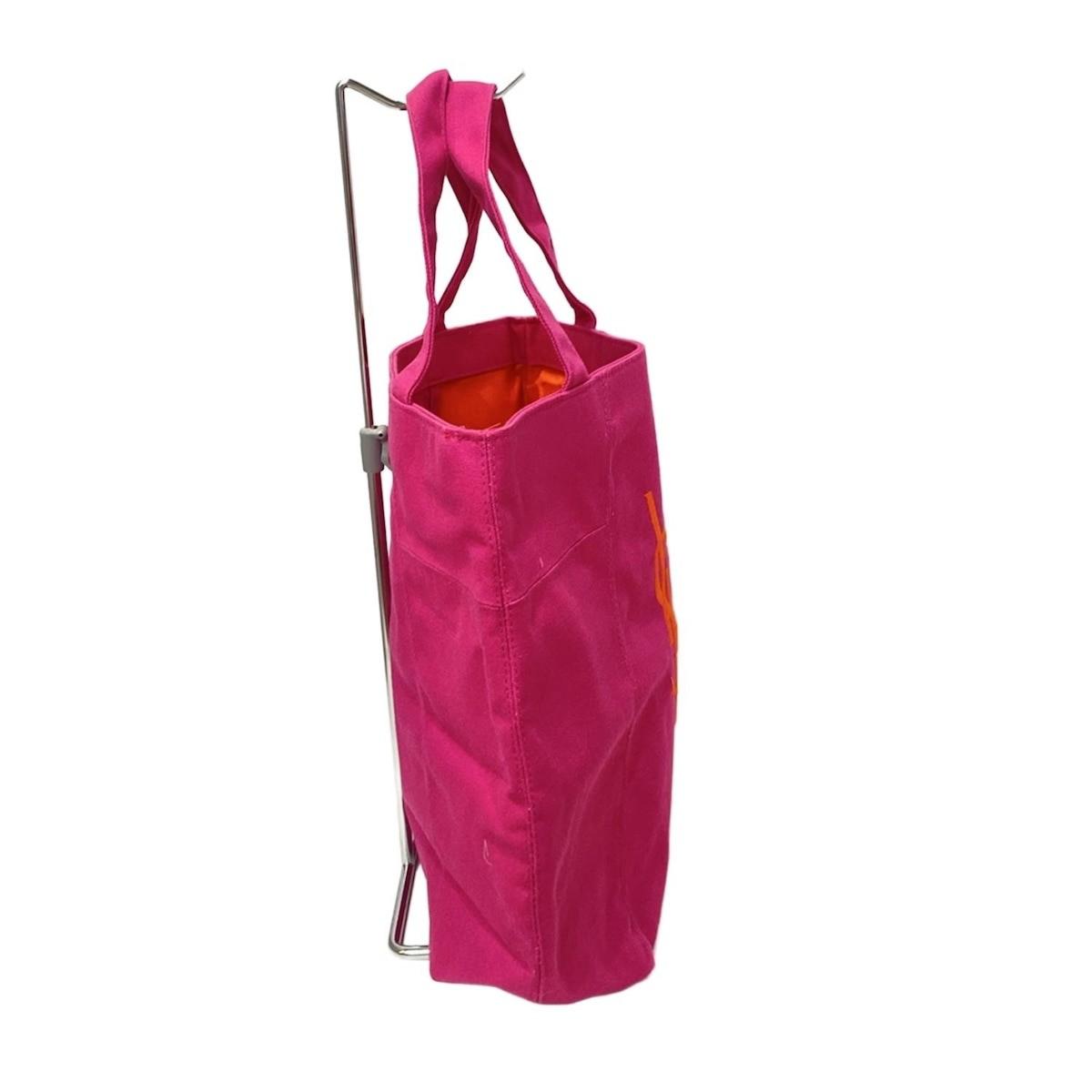 Saint Laurent PARFUMS Hand Bag Tote Purse YSL Cassandra Canvas Pink Orange Auth