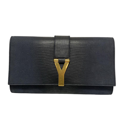 Saint Laurent rivegauche Clutch Bag Second Bag Leather Navy Authentic