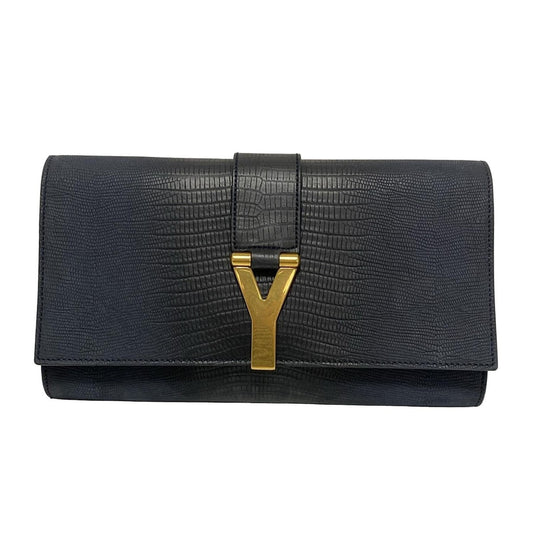 Saint Laurent rivegauche Clutch Bag Second Bag Leather Navy Authentic