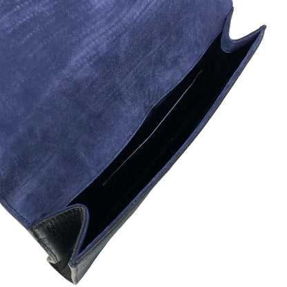 Saint Laurent rivegauche Clutch Bag Second Bag Leather Navy Authentic