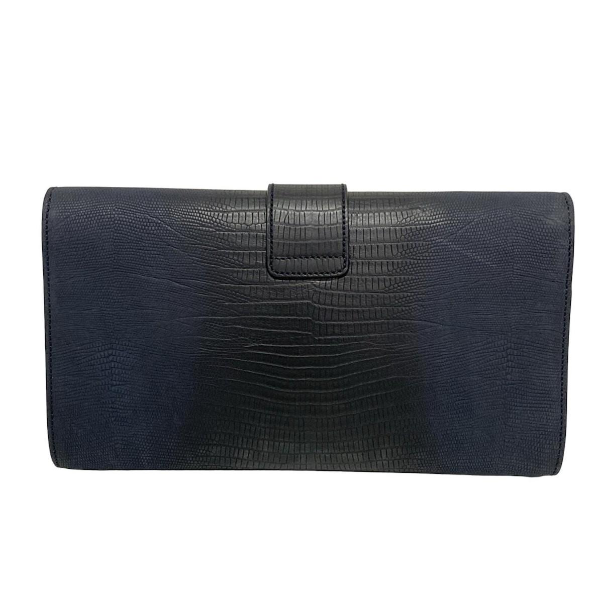 Saint Laurent rivegauche Clutch Bag Second Bag Leather Navy Authentic