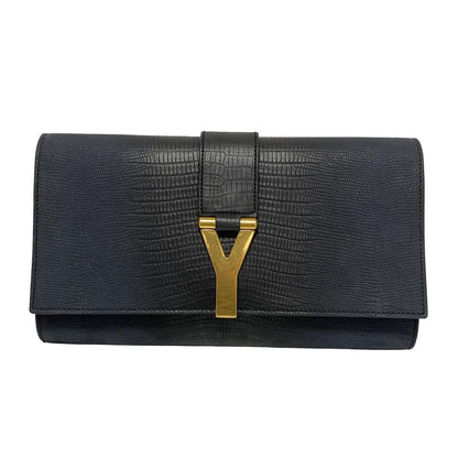 Saint Laurent rivegauche Clutch Bag Second Bag Leather Navy Authentic