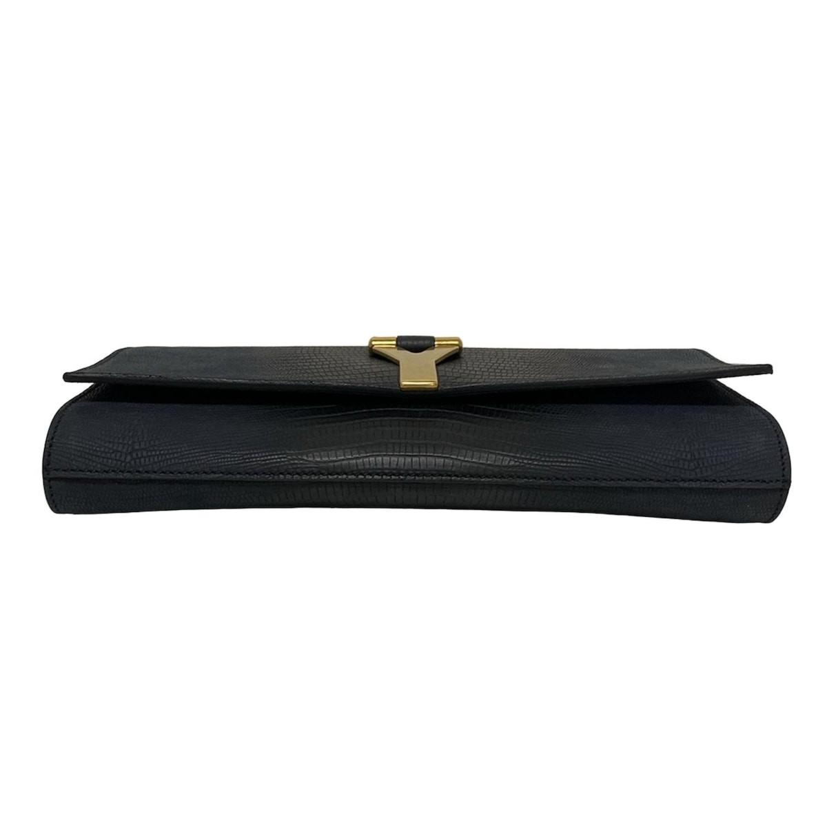 Saint Laurent rivegauche Clutch Bag Second Bag Leather Navy Authentic