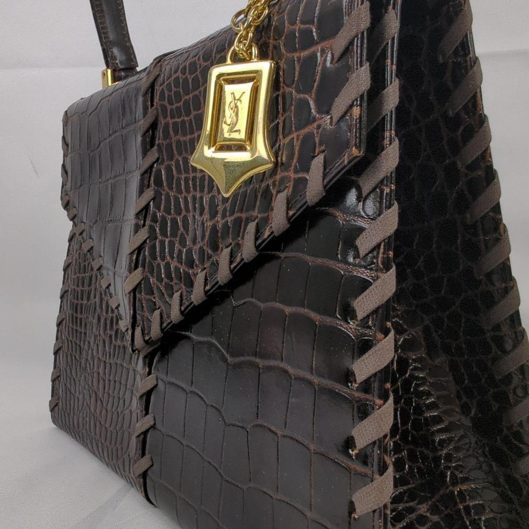 Saint Laurent Hand Bag Tote Purse Brown Authentic