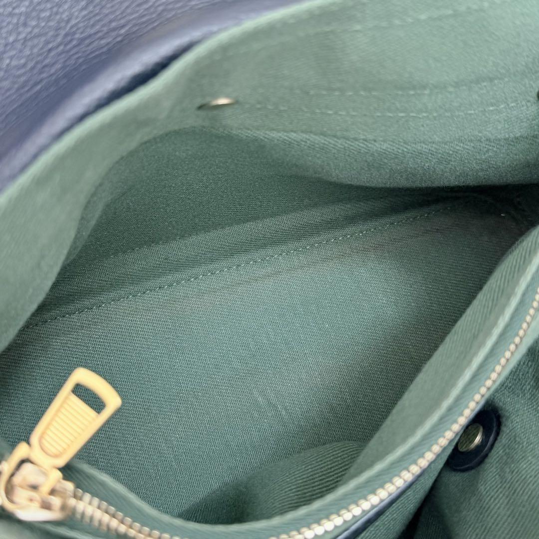 Saint Laurent Hand Bag Tote Purse 2way Muse Toe Leather Canvas Navy Green Auth