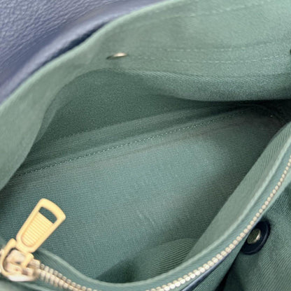 Saint Laurent Hand Bag Tote Purse 2way Muse Toe Leather Canvas Navy Green Auth
