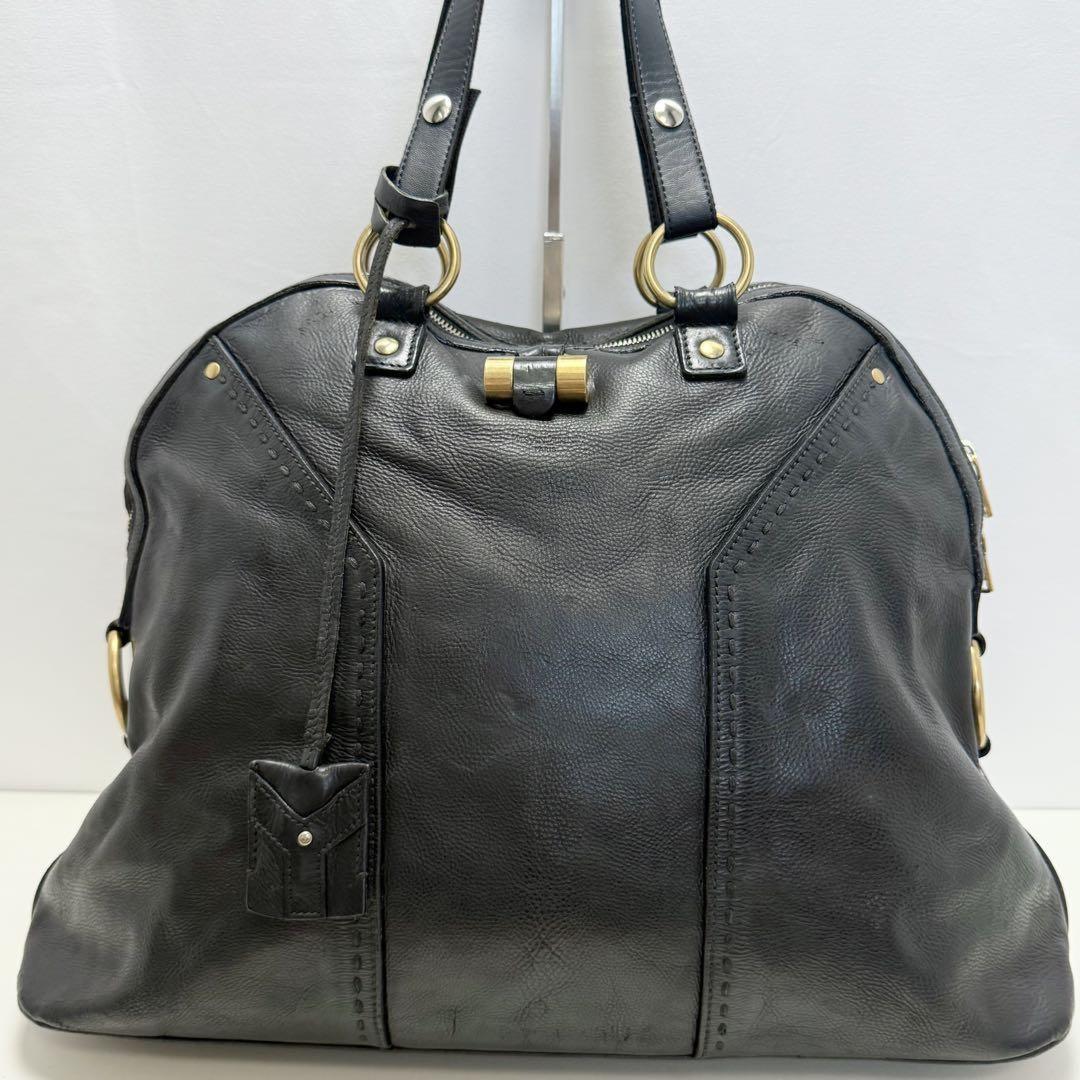 Saint Laurent Hand Bag Tote Purse Muse Leather Black Authentic