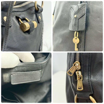 Saint Laurent Hand Bag Tote Purse Muse Leather Black Authentic