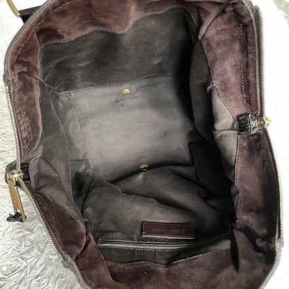 Saint Laurent Hand Bag Tote Purse Downtown Patent Leather Dark Brown Authentic