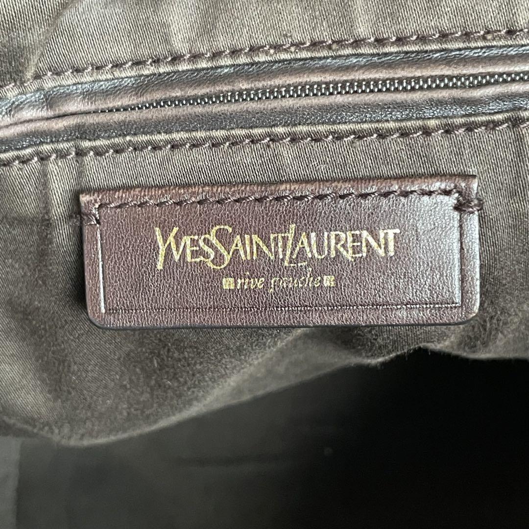 Saint Laurent Hand Bag Tote Purse Downtown Patent Leather Dark Brown Authentic