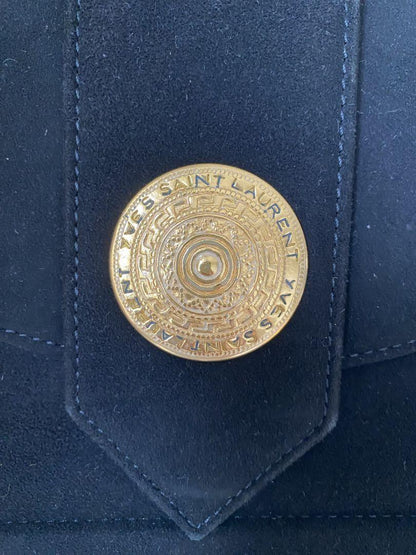 Saint Laurent Shoulder Bag Purse Circle Logo Suede Authentic