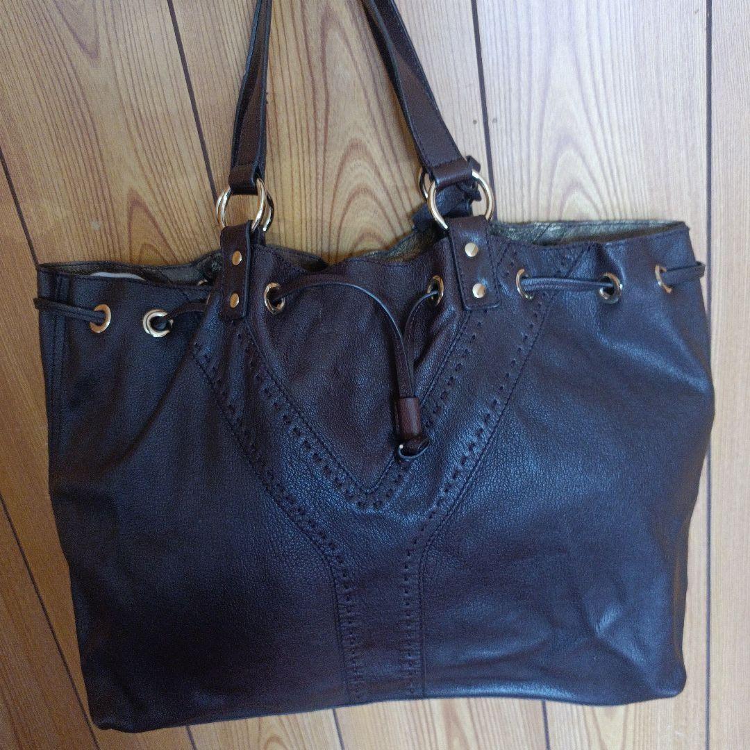 Saint Laurent Hand Bag Tote Purse Y Line Leather Brown Gold Authentic