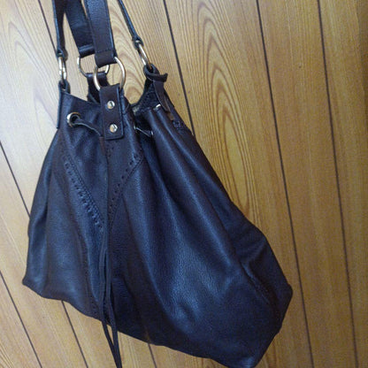 Saint Laurent Hand Bag Tote Purse Y Line Leather Brown Gold Authentic