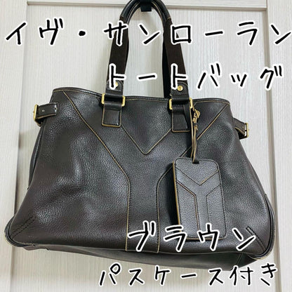 Saint Laurent Hand Bag Tote Purse Y Line Leather Brown Authentic