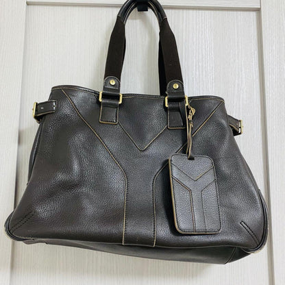 Saint Laurent Hand Bag Tote Purse Y Line Leather Brown Authentic