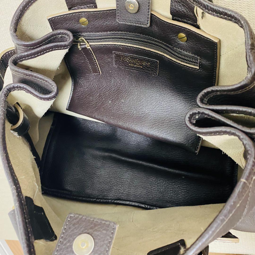 Saint Laurent Hand Bag Tote Purse Y Line Leather Brown Authentic