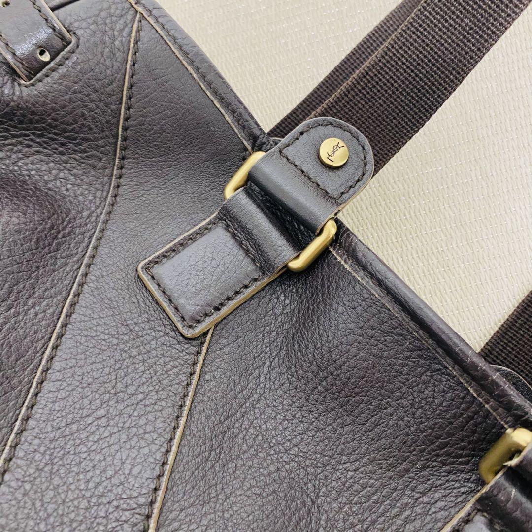 Saint Laurent Hand Bag Tote Purse Y Line Leather Brown Authentic