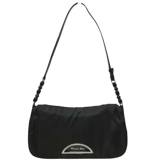 Christian Dior Hand Shoulder Bag Tote Purse Nylon Leather Black Authentic
