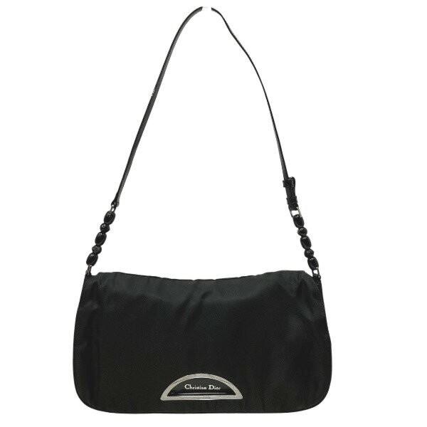 Christian Dior Hand Shoulder Bag Tote Purse Nylon Leather Black Authentic