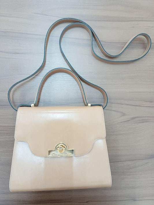 Christian Dior Shoulder Bag Purse 2way Leather Beige Authentic