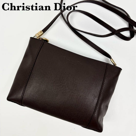 Christian Dior Shoulder Bag Purse CD PVC Leather Brown Authentic