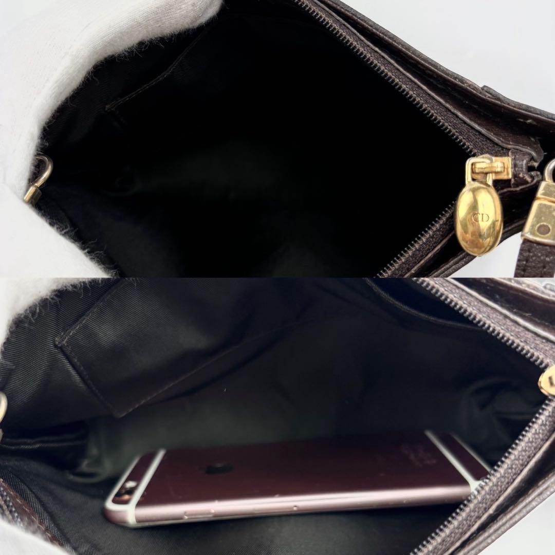 Christian Dior Shoulder Bag Purse CD PVC Leather Brown Authentic