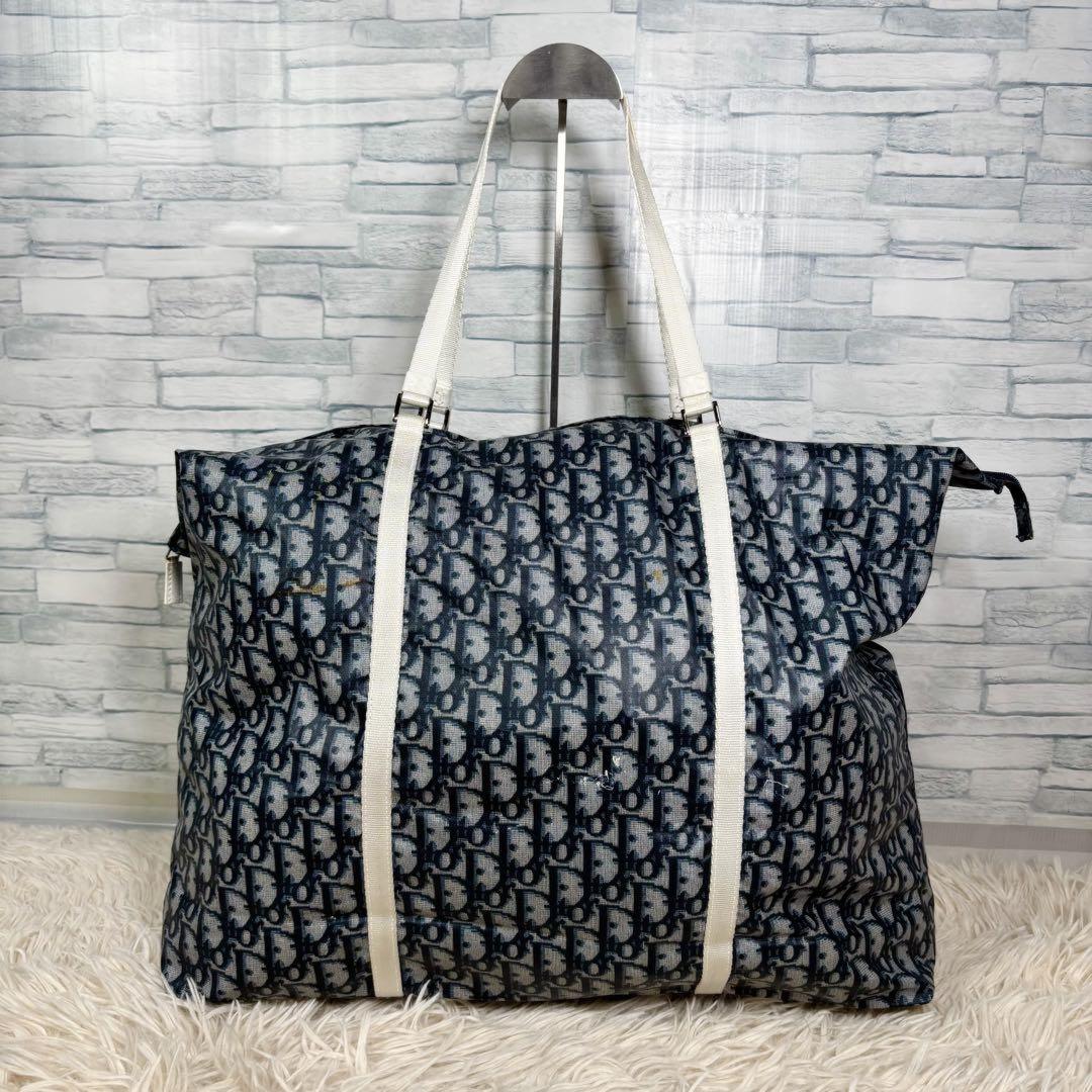 Christian Dior Hand Bag Tote Purse Trotter Nylon Navy Authentic